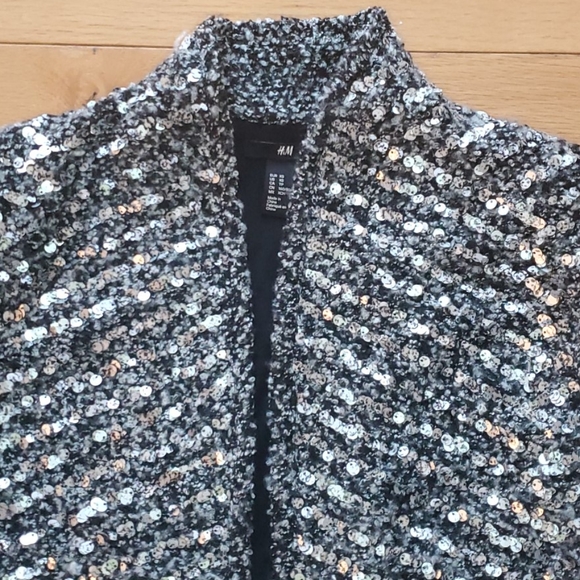 H&M black/ gray tweed sequin metallic cardigan sweater XS - Picture 2 of 7